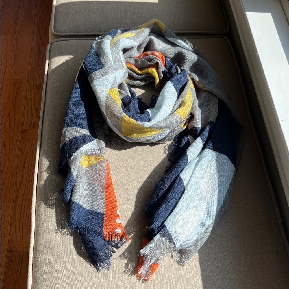 Geometric Pattern Scarf Wrap in Navy, Gray, Yellow & Orange NEW